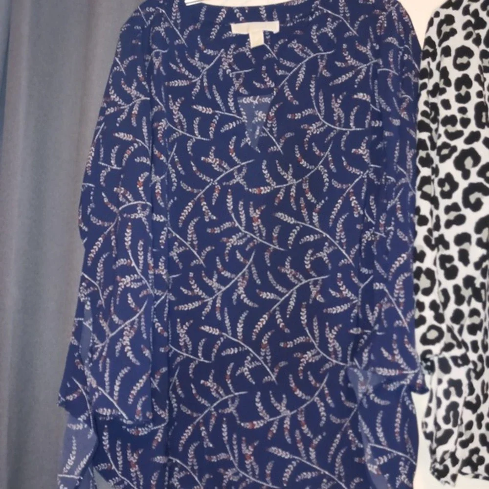 3 MICHAEL‎ KORS Tops Black Purple Paisley Animal Blouse Zip Long Sleeve Shirt M